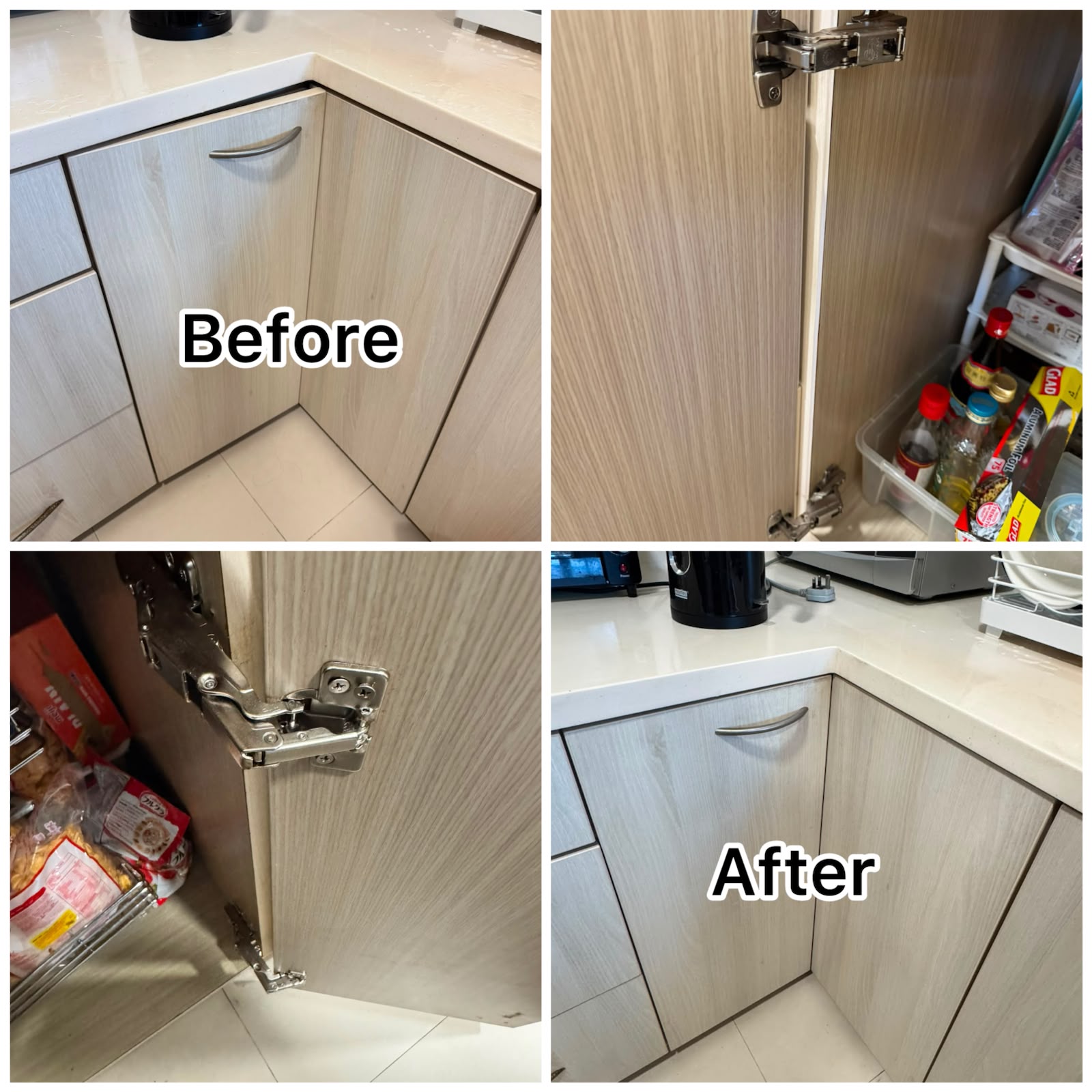 Kitchen Cabinet Door Hinge Replacement & Alignment Service in Singapore